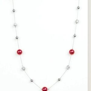 Paparazzi Silver Necklace with Red Accents Eloquently Eloquet Long Fashion Jewel